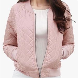 Allegra K Women's Zip Up Raglan Long Sleeves Quilted Bomber Jacket